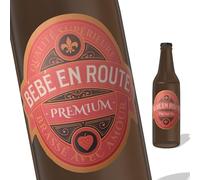 FunFest - Set of 6 Labels for Beer Bottles - Bébé en Route - Green & Gold (Note: Text in French)