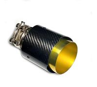 FUNFOB Exhaust Tip 1Pcs Glossy Carbon Fiber Muffler Tip Gold Exhaust Pipe Universal Straight Stainless Tailpipe For BMW Car End Pipes(51MM IN-76MM OUT)