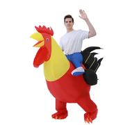 FUNFOCUS Inflatable rooster Costume Adult Riding rooster Costumes Blow Up Funny Ride On rooster Suit for Men Women Halloween Party Marine Animals costume red 150-190cm