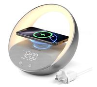 FUNFOR Alarm Clock with Wireless Charging, Speakers Bluetooth 5.3, 15W Wireless Charger Bedside Alarms Clocks, Sunrise Simulation Wake Up Night Light, Alarms Clocks for Kid's Bedroom Heavy Sleepers