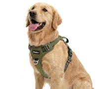 Funfox Dog Harness for Large Dogs, No Pull Pet Vest Adjustable with Vertical Handle & Front Clip, Anti Pull Padded Harness Reflective Night Walking Size for Medium Large Breed, Army Green L