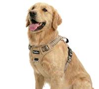 Funfox Dog Harness for Large Dogs, No Pull Pet Vest Adjustable with Vertical Handle & Front Clip, Anti Pull Padded Harness Reflective Night Walking Size for Medium Large Breed, Brown L