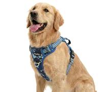 Funfox Dog Harness for Large Dogs, No Pull Pet Vest Adjustable with Vertical Handle & Front Clip, Anti Pull Padded Harness Reflective Night Walking Size for Medium Large Breed, Mosaic Pink L