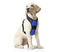 Funfox Dog Harness Medium, 2 Clips No Pull Vest Harness Handle Control, Adjustable Pet Harness with Reflective Strips Outdoor Traction Specialized Chest Harness Safe Walking Dog, Blue, M
