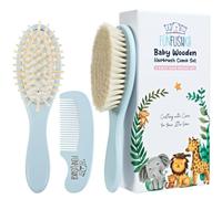 FUNFUSHKA Baby Wooden Hair Brush and Comb for Newborn and Toddler, Natural Hair Brush with Soft Goat Bristles for Girls and Boys, Perfect for Cradle Cap (Sky)