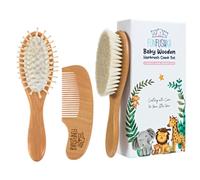 Funfushka Baby Wooden Hair Brush and Comb Set for Newborn Toddler - Natural HairBrush with Soft Goat Bristle for Girl and Boy, Perfect for Cradle Cap
