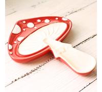 Fungi Fun Ceramic Mushroom Spoon Rest - Whimsical Kitchen Decor for Home, Mushroom Utensil Spatula Holder for Cooktop Surface, Cute and Durable Kitchen Accessories, Cottagecore Decor Red & Cream