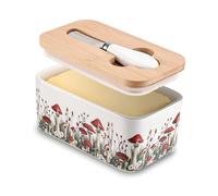 Fungi Fun Mushroom Butter Dish with Lid - Large Countertop Butter Keeper with Knife & Silicone Seal, Decorative Ceramic Butter Container for Home Kitchen Idea