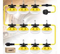 FungLam LED Work Light 100FT, 100W Security Lights, 10000K Outdoor String Work Light Temporary Lighting, IP66 Waterproof LED Security Lighting, 10000lm for Construction Sites, Docks, Tunnel