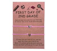 FUNGOS First Day of School Bracelets Back to School Gift Mother and Daughter Bracelets Set Mommy and Me Back to School Bracelet Heart Bracelets, Separation Anxiety Present, L, Stainless Steel, no