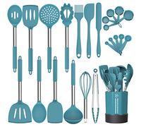Fungun Silicone Cooking Utensil Set, Non-stick Kitchen 24 Pcs Cookware, Heat Resistant , Silicone Kitchen Tools Gift with Stainless Steel Handle (Blue-24pcs）