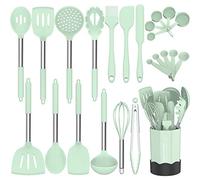 Fungun Silicone Cooking Utensil Set, Non-stick Kitchen Utensil 24 Pcs Cooking Utensils Set, Heat Resistant Cookware, Silicone Kitchen Tools Gift with Stainless Steel Handle (Green-24pcs)