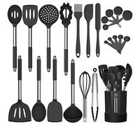 Fungun Silicone Cooking Utensil Set, Non-stick Kitchen Utensil 24 Pcs Cooking Utensils Set, Heat Resistant Cookware, Silicone Kitchen Tools Gift with Stainless Steel Handle (Black-24pcs)