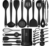 Fungun Silicone Kitchen Cooking Utensil Set, 25 Pcs Kitchen Utensils with Spatula, Spoon, Turner, Tongs, Heat Resistant Kitchen Gadgets Tools Set for Nonstick Cookware Black (Dishwasher, BPA Free)