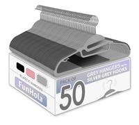 FunHola One-Color Look S-Shape Plastic Hangers Non Slip, 50 Pack, Luxury Coat Hangers, Space Saving up to 40%, Gray Plastic with Silver Gray 360° Swivel Hook