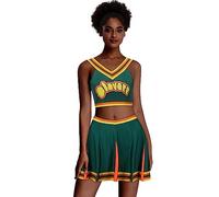 Funhoo Cheerleader Uniform Green Top Mini Skirt Cheerleading Cheer Bring It On Cosplay Costume for School Girls Women Dance Sport Outfit (L)