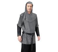 Funhoo Renaissance Faux Chain Mail Tunic Armor Shirt Coif Medieval Knight Crusader Cowl Halloween Dress up Costume outfit Bracers Waist Belt Set Accessories (Grey, XXL)