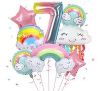 FunHot 7th Birthday Decorations Girl, 8 Pcs 7 Balloons Birthday Foil Balloons Star Pastel Round Balloons, Number 7 for Girls Birthday Party Baby Shower Supplies, Cloud,pink,rainbow,white