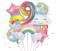 FunHot 9th Birthday Decorations Girl, 8 Pcs 9 Balloons Birthday Foil Balloons with Star Pastel Round Balloons, Number 9 for Girls Birthday Party Baby Shower Supplies, Cloud, pink, rainbow, white