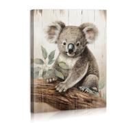 FUNHUA Koala Portrait Framed Canvas Wall Art Koala Wall Art Cute Koala Smiling on Branches Wild Animal Canvas for Nursery Living Room Aesthetic Room Decor for Bathroom Bedroom 12""x16"" Framed