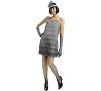 Funidelia | 1920s Flapper Costume in Silver for Woman 20s, Cabaret, Gangster - Costume for Adults, Accessory Fancy Dress & Props for Halloween, Carnival & Parties - Grey/Silver