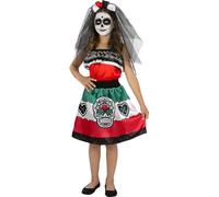 Funidelia | Catrina Costume for girl Sugar skull, Day of the Dead (Día de los muertos) - Costumes for kids, accessory fancy dress & props for Halloween, carnival & parties - Size 7-9 years - Black
