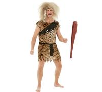 Funidelia | Caveman Costume with Club for man Caveman, Stone Age, Caveman, Prehistoric - Costume for adults accessory fancy dress & props for Halloween, carnival & parties - Size L - Brown