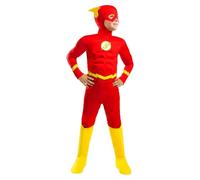 Funidelia Deluxe Flash Official Costume for boy, Printed jumpsuit with muscles, gloves, wings hat and boot covers Size 3-4 years DC Comics - Fancy dress for kids for parties, Carnival and Halloween