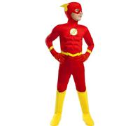 Funidelia Deluxe Flash Official Costume for boy, Printed jumpsuit with muscles, gloves, wings hat and boot covers Size 10-12 years DC Comics Fancy dress for kids for parties, Carnival and Halloween