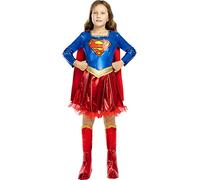 Funidelia | Deluxe Supergirl Costumes for girl Kara Zor-El, Superheroes, DC Comics - Costume for kids, accessory fancy dress & props for Halloween, carnival & parties - Size 7-9 years - Red