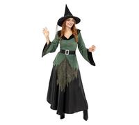 Funidelia Deluxe Witch Costume for Women with Jacket, Skirt, Belt and Hat, Sorceress Mage Fancy dress for Adults, Carnival, Halloween and Party Costumes - Size S