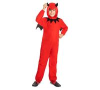Funidelia Devil Costume for Boys, Includes jumpsuit with wings, hood and tail, Demon, Devil - Costume for children for parties, Carnival and Halloween - Size 3-4 years