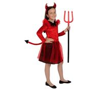 Funidelia Devil Costume for Girls, Includes dress with tail and headband, Demon, Devil - Costume for children for parties, Carnival and Halloween - Size 7-9 years