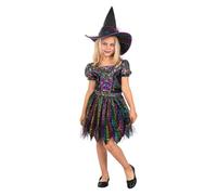 Funidelia Glitter Witch Costume for Girls with dress and hat, Sorceress Mage Outfit for Children, Carnival, Halloween and Party Costumes - Size 3-4 years