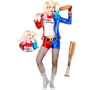 Funidelia | Harley Quinn Costume with Wig and Inflatable Bat - Suicide Squad for woman Costume for adults accessory fancy dress & props for Halloween, carnival & parties - Size XXL