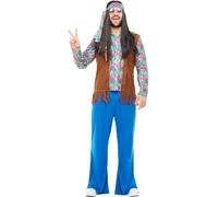 Funidelia | Hippie costume with accessories for man 60s, Hippie, Flower power, Decades - Costume for adults accessory fancy dress & props for Halloween, carnival & parties - Size XL - Multicolored