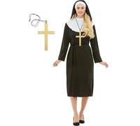 Funidelia | Nun Costume with Cross Large Size for woman Religious, Sister Act, Professions - Costume for adults accessory fancy dress & props for Halloween, carnival & parties - Size 3XL - Black