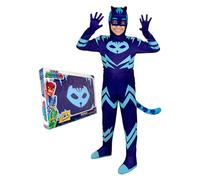 Funidelia Official Catboy PJ Masks Deluxe Costume for Boys, Includes Jumpsuit with Tail, Mask and Gloves - Outfit for Kids for Parties, Carnival and Halloween - Size 5-6 Years