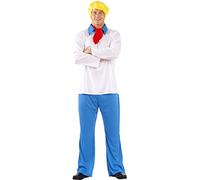 Funidelia Official Fred Costume - Scooby Doo for Men, Includes Shirt, Pants, Scarf and Wig - Outfit for Adults for Parties, Carnival and Halloween - One Size White