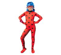 Funidelia Official Ladybug Costume for Girls with jumpsuit, wig, mask, earrings and plush, Miraculous Outfit for Children, Carnival, Halloween and Party Costumes - Size 5-6 years