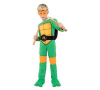 Funidelia Official Michelangelo Teenage Mutant Ninja Turtles Costume for Boys and Girls with jumpsuit, shell and mask, Outfit for Kids, Carnival, Halloween and Party Costumes - Size 3-4 years