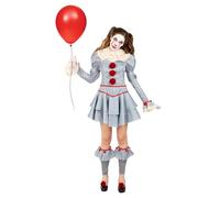 Funidelia Official Pennywise Costume - IT Chapter Two for Women, Includes Dress, Collar, Leg Warmers and Two Pompoms, Size S - Costume for Adults for Parties, Carnival and Halloween Grey/Silver