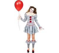 Funidelia Official Pennywise Costume - IT Chapter Two for Women, Includes Dress, Collar, Leg Warmers and Two Pompoms, Size L - Costume for Adults for Parties, Carnival and Halloween Grey/Silver
