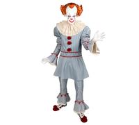 Funidelia Official Pennywise Costume with Wig - IT Chapter Two for Men, Shirt, Pants, Collar, Two Pom-Poms and Wig, Size S - Costume for Adults for Parties, Carnival and Halloween