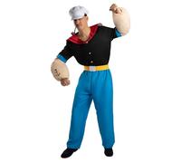 Funidelia Official Popeye Costume for Men, Includes Shirt with Collar, Padded Arms, Belt, Pants and Hat - Outfit for Adults for Parties, Carnival and Halloween - Size L Blue
