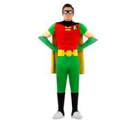 Funidelia Official Robin Costume for Men, Includes Jumpsuit, Boot Covers, Cape, Belt, Gloves and Mask, Superheroes - Outfit for Adults for Parties, Carnival and Halloween - Size S Green