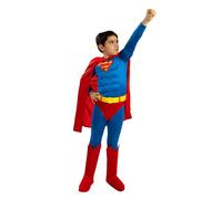 Funidelia Official Superman Deluxe Costume for Boys, Muscle Jumpsuit, Belt, Cape and Boot Covers, Superheroes - Outfit for Kids for Parties, Carnival and Halloween - Size 5-6 Years