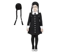 Funidelia Official Wednesday Addams Costume with Wig - The Addams Family for Girls, Includes Dress and Wig - Outfit for Kids for Parties, Carnival and Halloween - Size 7-9 years