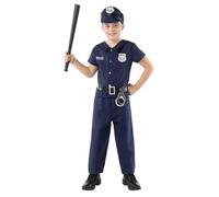 Funidelia Police Costume for Boy, includes T-shirt, pants, belt and cap, Agent Fancy dress for Kids, Carnival, Halloween and Party Costumes - Size 7-9 years