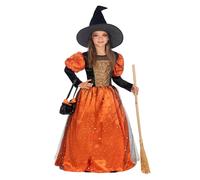 Funidelia Premium Witch Costume for Girls with dress, hat and bag, Sorceress Mage Outfit for Children, Carnival, Halloween and Party Costumes - Size 3-4 years